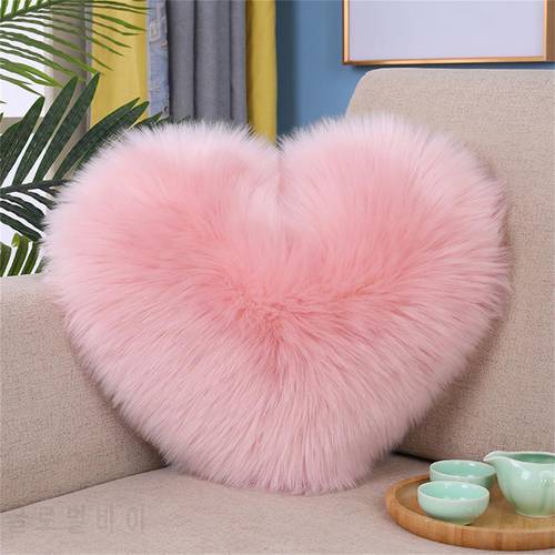 Plush Pillow Cover Soft Cotton Decorative Heart Shaped Sofa Cushion Cover Shaggy Fluffy Living Room Bedroom Throw Pillow Case
