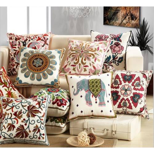 Cotton Canvas Embroidery Flower Pillow Cushion / Decorative Pillow sofa Home Decor Throw Pillow pillowcase