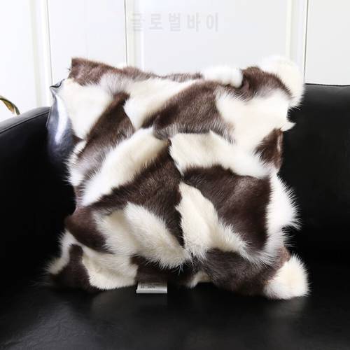 Light Luxury Geometric Pattern Fur Cushion Soft Finland Fox Fur Pillow with Pillow Core Model House Decoration Plush Cushion