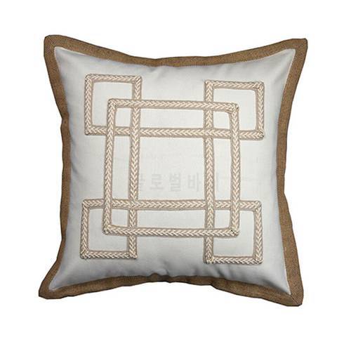 Home Decor Embroidered Cushion Cover White Geometric Canvas Cotton Suqare Embroidery Pillow Cover 45x45cm