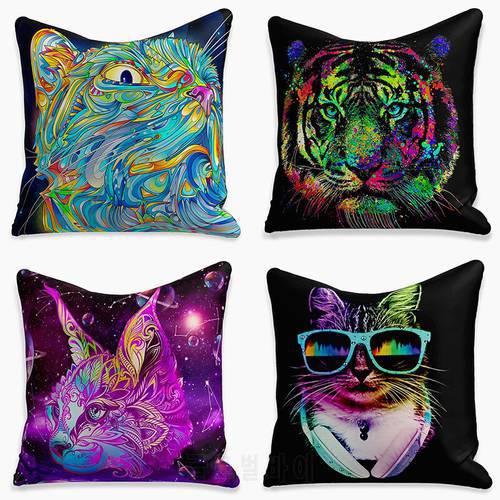 Bohemian style cartoon animals cute kitten tiger pillowcase office sofa home decoration cushion cover