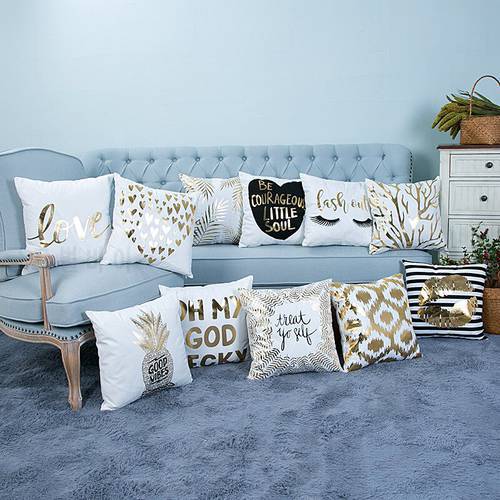 Golden Pineapple & Love Cushion Decorative Pillows Brozing Gold Pillowcase Home Decor Sofa Throw Pillows 45*45cm Almofada Luxo