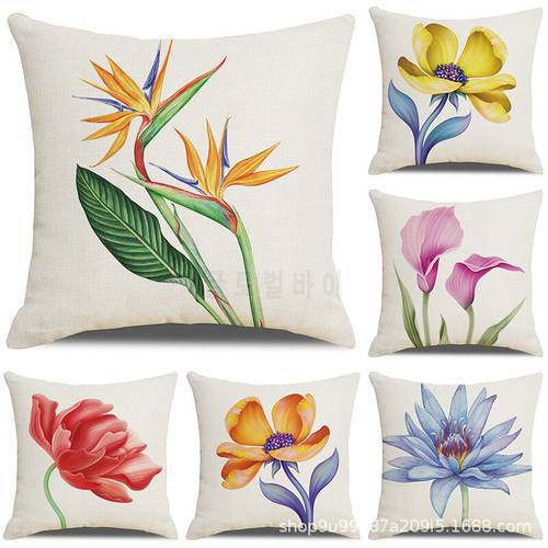 Tropical Plants Oil Painting Flowers Pillow Case Pillow Case Cushion Cover Back Cushion Cover Office Cushion Cover