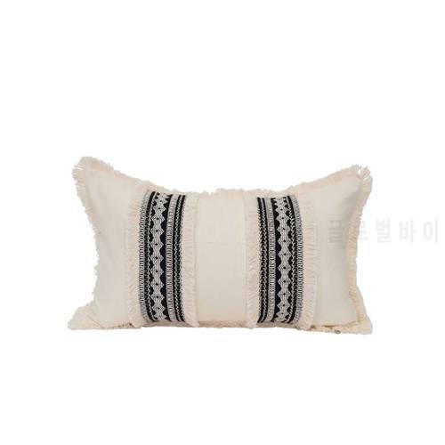 Home Decor 2022 Decorative Pillow Cover Lace Ribbon with Tassels on the Edges Special Design Cushion Cover, cream, k-169
