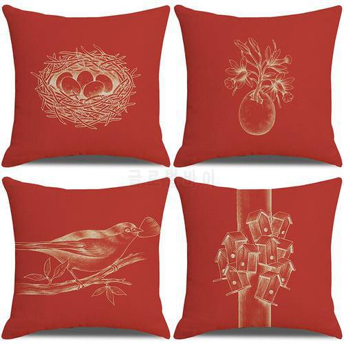 Retro Plants Red Birds Hugging Pillowcase Cushion Cover Back Cushion Cover Pillow Case Home Decoration Cushion Cover