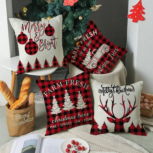 Reliable Pillowcase Attractive Flax Pillow Slip Exquisite Print Christmas Pillowcase for Gifts Pillow Cover