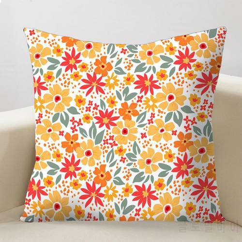 Chic Throw Pillow Cover Polyester Cushion Case Soft-touching Wide Application Floral Pattern Cushion Case