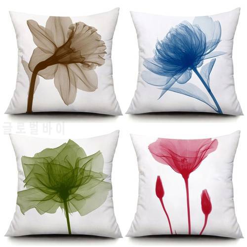 Chinese Style Simple Ink Painting Painting Flower flax Throw Pillow Case Bedroom Pillow Cushion Home Sofa Waist Cushion45x45cm