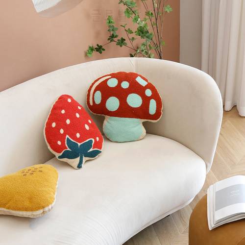 DUNXDECO Fruit Cushion Decorative Pillow Love Present Soft Cute Mushroom Strawberry Pearl Sofa Chair Bedding Decorating Coussin