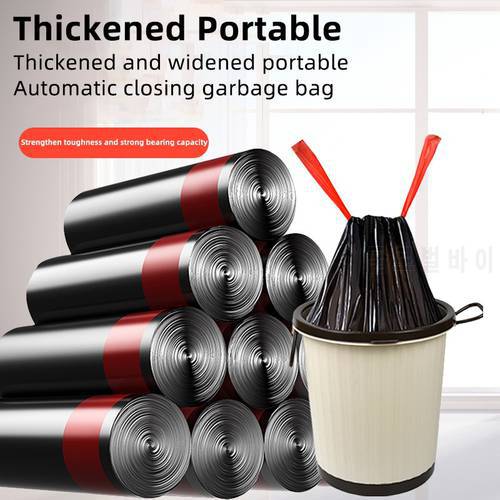 Obelix 15pcs/1roll Disposable Garbage Bag Home Kitchen Clean Trash Bags Drawstring Handles Not Dirty Hands Plastic Storage Bags
