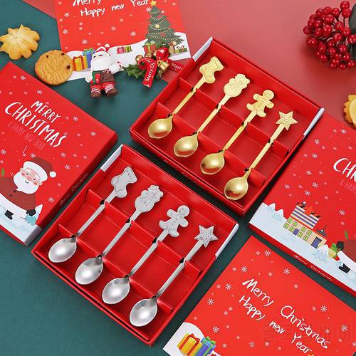 Christmas Decor Navidad 2023 Christmas Table Decor Supplies Stainless Steel Gold Silver Gingerbread Man Snowman Boots Spoon Set