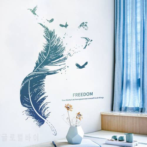 Creative Blue Feather Wall Stickers Living Room Background for Home Decoration Bedroom Study Wallpaper Beautify Decor Stickers