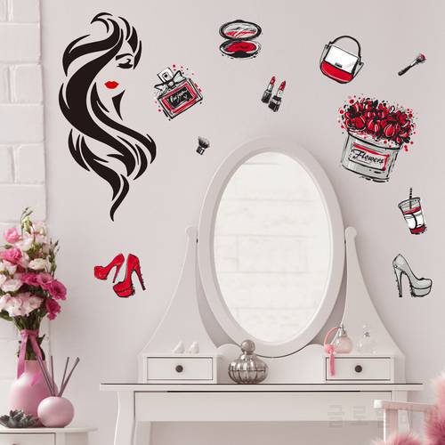 Lipstick Perfume Makeup Wall Stickers Mural Removable Self-adhesive Wallpaper Sticker For Girls Bedroom Home Decor Living Room