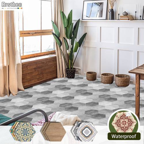 Hexagon Self-adhesive Thick Tiles Waterproof Bathroom Floor Stickers Mordern Marble Vinyl Home Room Ground DIY Decals Decoration