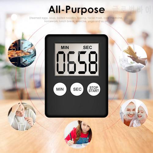 New Slim Digital LCD Screen Kitchen Timer Square Cooking Countdown Countdown Sleep Alarm Clock Stopwatch Temperature Timer Clock