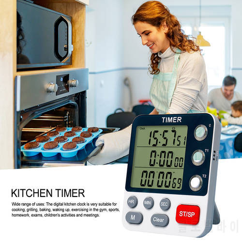 3 Channels Kitchen Timer Digital Dual Kitchen Timer Cooking Timer Stopwatch Countdown Timer Clock Adjustable Volume