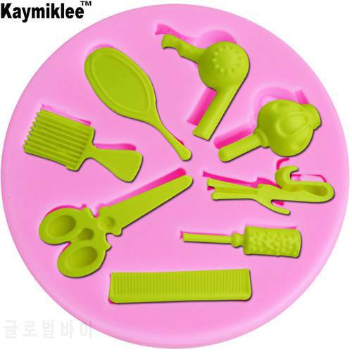M216 3D Scissors Hair Tools Comb Resin Silicone Mold Hair Dryer Chocolate Silicone Mold Candy Mould Pastry Baking Tools