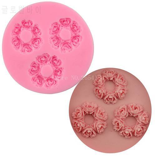 Flower Rose Garland Silicone Fondant Soap 3D Cake Mold Cupcake Jelly Candy Chocolate Decoration Baking Tool Moulds FQ2342