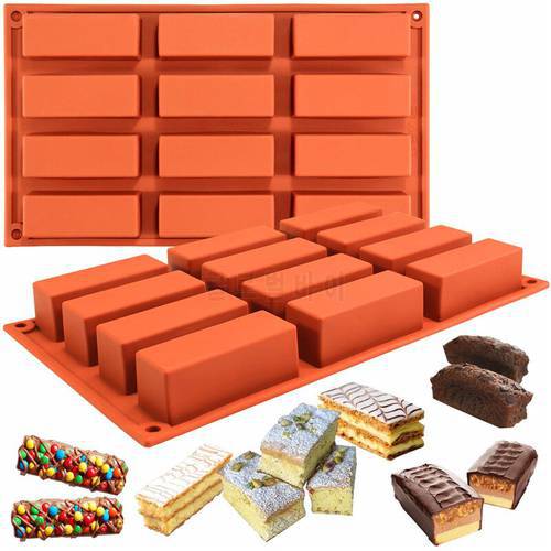 12 Cavity Mini Rectangle Shapes Silicone Cake Mold Fondant Chocolate Mold Pudding Mould Biscuit Cookie Baking Pan