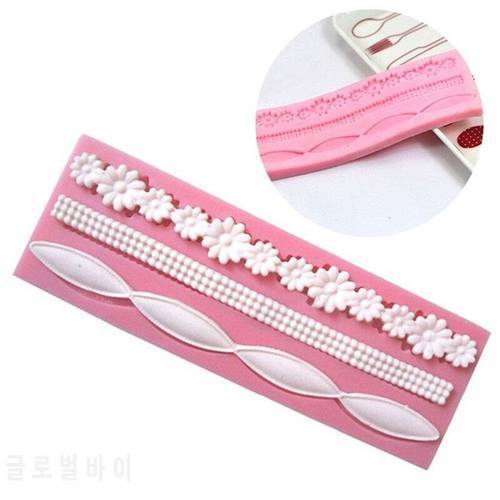 3D Pearl Lace Flower Bead Chain Silicone Fondant Mould Cake Decorating Baking Molds Fondant Sugarcrft Paste Pastry Tools