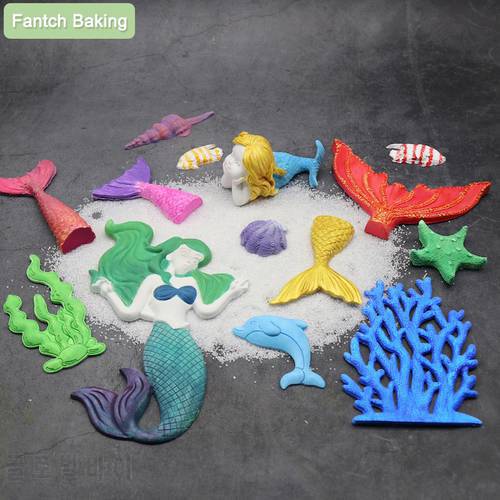 Sugarcraft Mermaid Fish Tail Silicone Mold Seaweed Shell Fondant Chocolate Baking Cake Decorating Tools Resin Clay Art Moulds