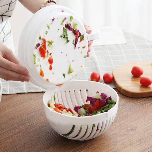 Easy fruit and vegetable salad cutter bowl, multi-function kitchen strainer filter storage holder
