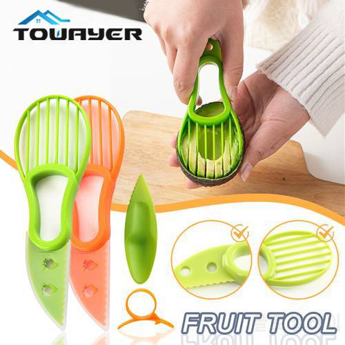 3 In 1 Avocado Slicer Shea Corer Butter Fruit Peeler Cutter Plastic Knife Pulp Separator Kitchen Vegetable Tools Kitchen Gadgets