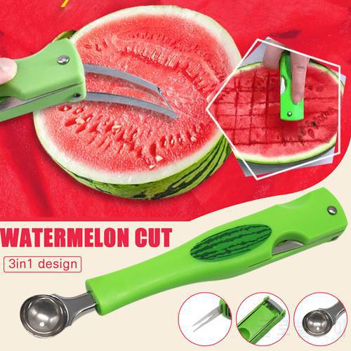3 In 1 Stainless Steel Manual Watermelon Cutter Slicer Fruit Ball Spoon Fork Practical Kitchen Supplies