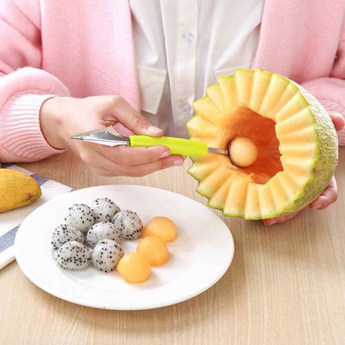 2 in 1 Double Stainless Steel Melon Baller kitchen Cut Watermelon Carving Knife Fruit Digging Spoon Platter Spoon kitchen Tools