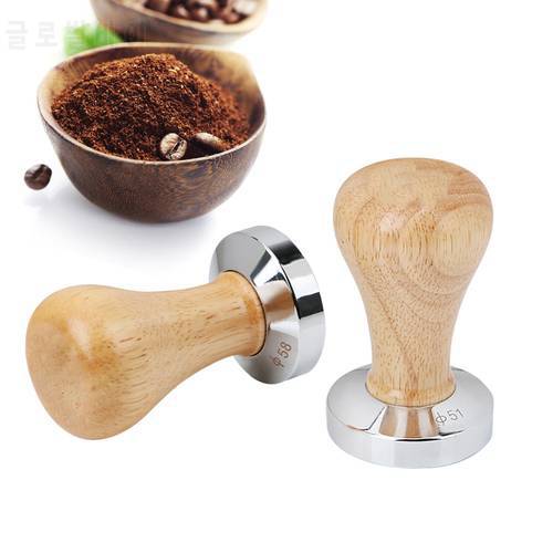 51MM 58MM Stainless Steel Coffee Tamper Wood Handle Coffee Powder Hammer Flat Espresso Tamper Coffee Accessories Barista Tools