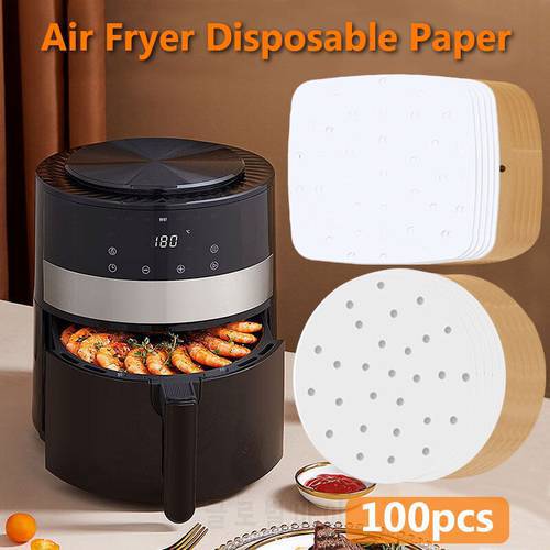 100pcs Air Fryer Liners Square Air Fryer Paper 6/7/8/9 Inch Disposable Baking Sheets Perforated Parchment Papers Steamer Mat
