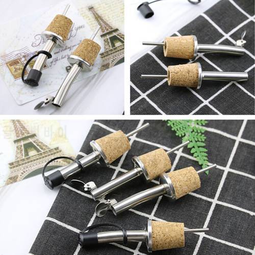 1/3PCS Wooden Cork Red Wine Pourer Oil Beer Bottle Stopper Plug With Cover Kitchen 304 Stainless Steel + Wood