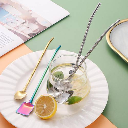 2 In1 Stainless Steel Drinking Straw Spoon Tea Filter Yerba Mate Tea Straws Gourd Washable Tea Tools Kitchen Bar Accessories
