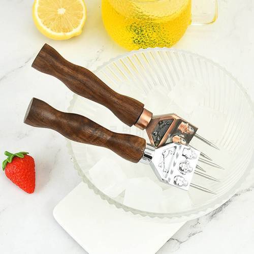 Three-Prong Ice Pick Stainless Steel Ice Chisel Crushed Ice Barware Bartender Gadgets with Wooden Handle Bar Accessories