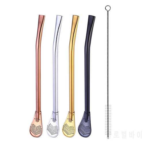 4Pcs Colorful 304 Stainless Steel Drinking Straws with Brush Metal Filter Straws Yerba Mate Tea Bombilla Gourd Bar Tools