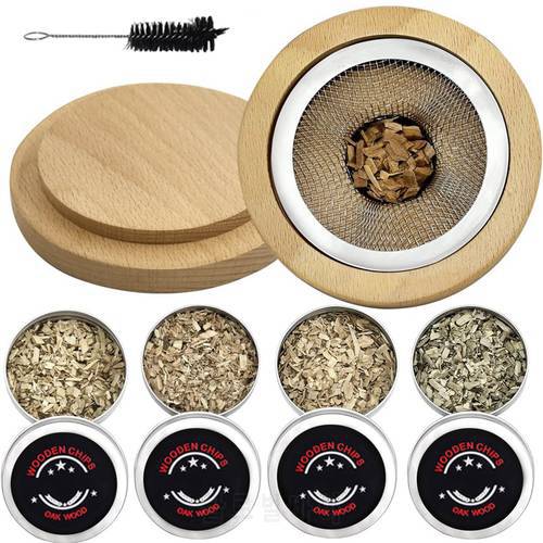 Cocktail Smoker Kit with 8 Flavors of Wood Chips Whiskey Wooden Smoked Wood Hood Smoker For Drinks Kitchen Bar Accessories Tool