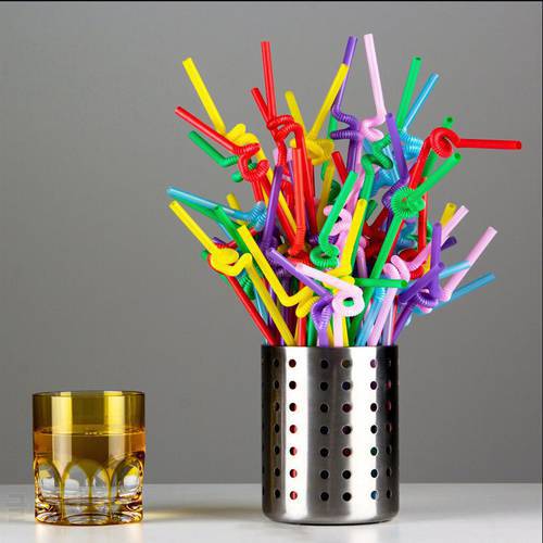 100Pcs/Pack Flexible Straws For Birthday Wedding Party Event Supplies Decorative Bubble Tea Cocktail Party Straws Kitchen Gadget
