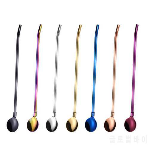 UPORS 10Pcs/Set Drinking Spoon Straws Reusable 304 Stainless Steel Straw Spoons for Milkshake Cocktail Stirrer Bar Accessories