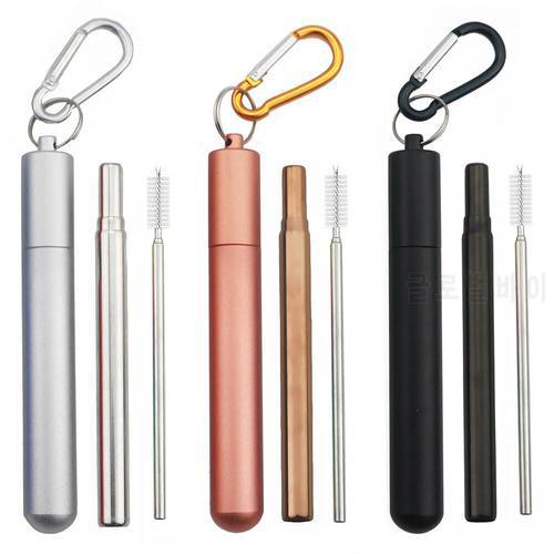 Colorful 304 Stainless Steel Straw Reusable Telescopic Straw with Brush Metal Carry Case Collapsible Portable Drinking Straw Set