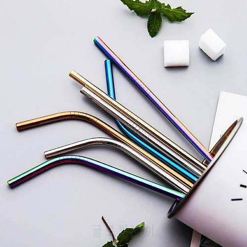 One Set Reusable Straw Metal Drinking Straws 304 Stainless Steel Sturdy Bent Straight Drinks Straw Bar Accessories