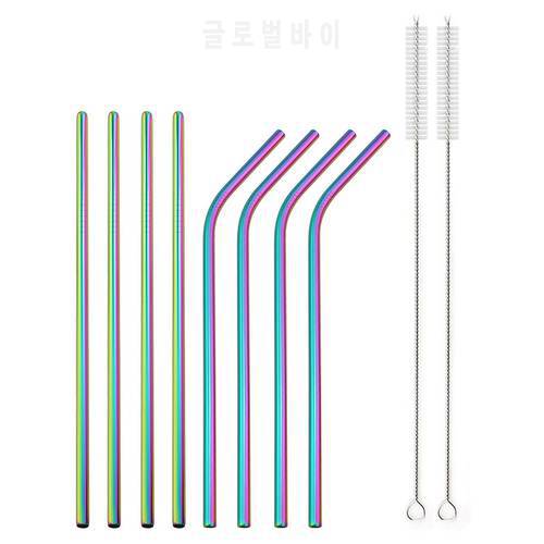 Colorful Metal Straw Set 18/10 Stainless Steel Straw Set 160mm Reusable Drinking Straw With Cleaner Brush Party Bar Accessories