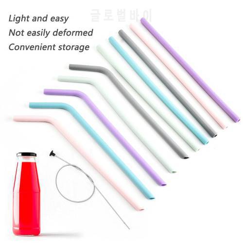 Reusable Silicone Straws Food Grade Silicone Flexible Bent Straight Drinking Straws With Cleaner Brush Party Bar Accessory