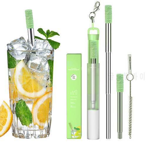 Telescopic Reusable Drinking Straws Stainless Steel Metal Straws Folding Straw Set with Case Cleaning Brush Camping Travel Straw