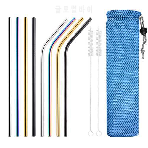 8Pcs Reusable Drinking Straw 18/10 Stainless Steel Straw Set High Quality Metal Straw with Cleaner Brush and Travel Bag