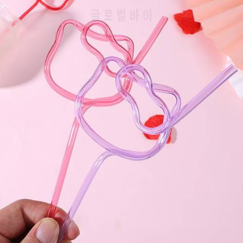 5PCS Reusable Colorful Drinking Cup Straws Cartoon Cat-shaped Drinking Straw Cute Drink Water Beverage Hose 26CM Length