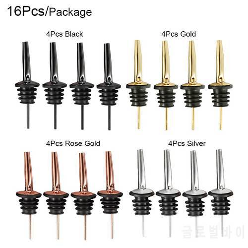 16Pcs Stainless Steel Black Gold Wine Liquor Bottle Speed Pourers with Tapered Spout Flow Wine Bottle Pour Spout Stopper Barware