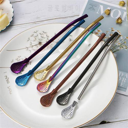 Stainless Steel Straw Spoon Detachable Tea Filter Spoon Yerba Mate Tea Straw Reusable Filter Coffee Spoon Drinking Accessories