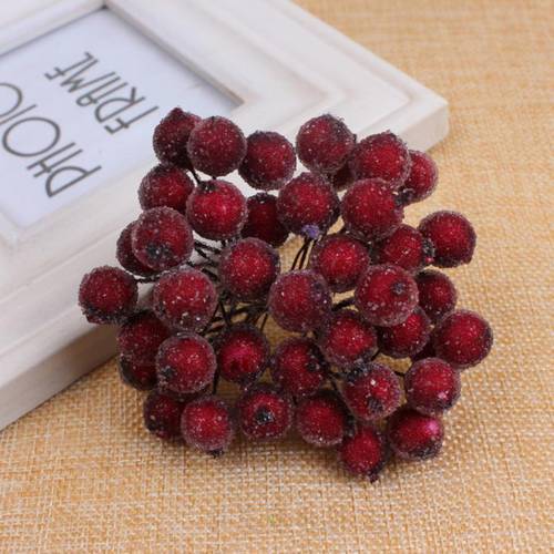 40pcs Mini Christmas Frosted Artificial Berry Vivid Red Holly Berries Wedding Party Decoration Artificial Flowers Home Decor