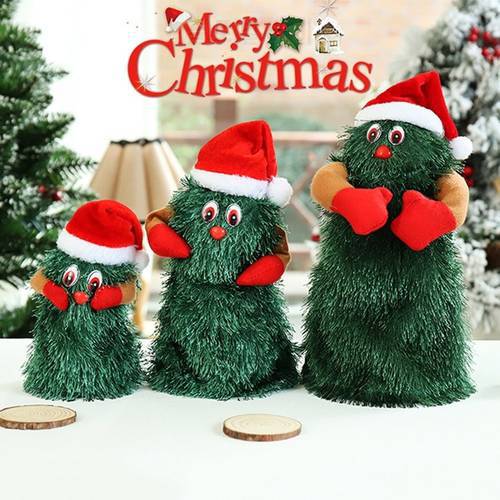 Musical Christmas Tree Electric Plush Toy Dolls Funny Cute Green Electronic Xmas Tree Musical Santa Claus Funny Xmas Decorations