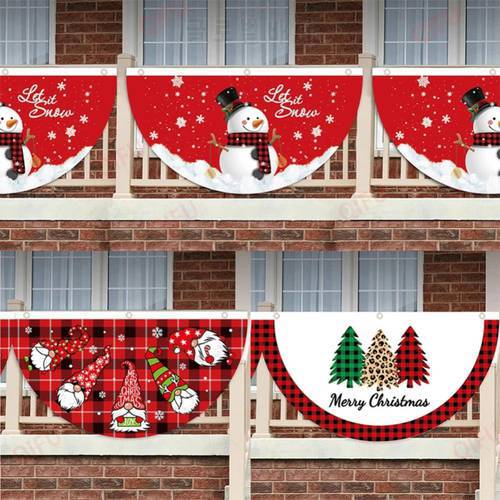 Christmas Outdoor Fan-shaped Flag Banner Xmas Festival Home Window And Door Railings Decor Ornament New Year 2023